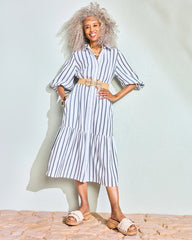 Alabaster Striped Cotton-Gauze Shirtdress