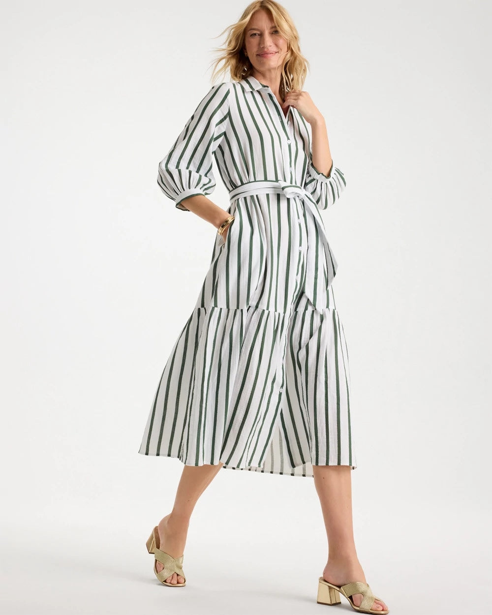 Alabaster Striped Cotton-Gauze Shirtdress