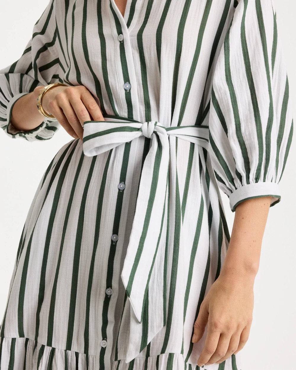 Alabaster Striped Cotton-Gauze Shirtdress