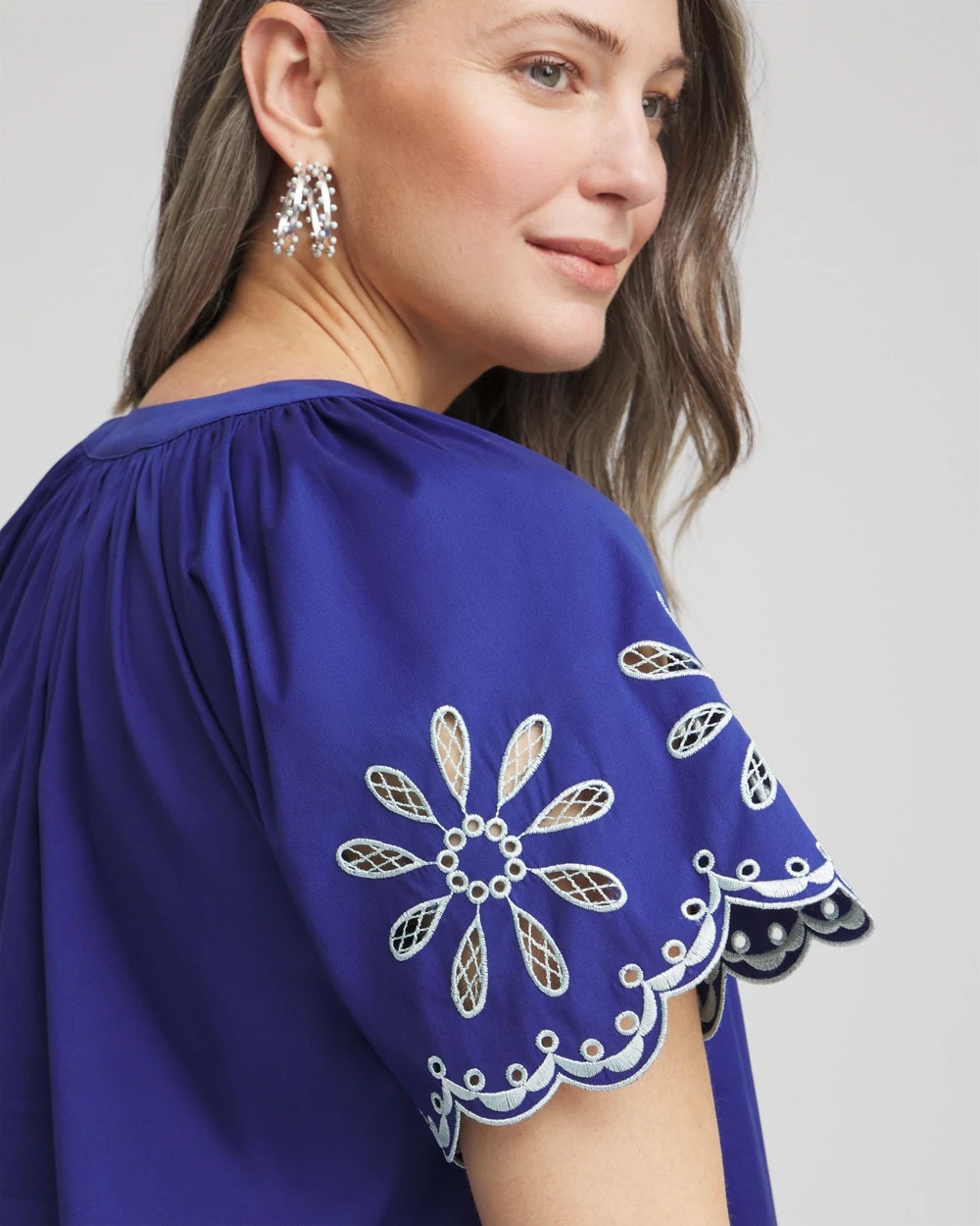 Blue Casa Embroidered Poplin Popover Dress