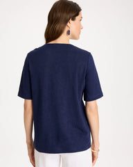 Passport Blue Flora Lace V-Neck Tee