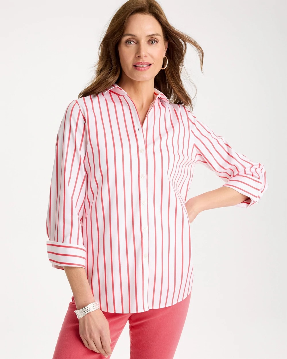 Calypso Coral No Iron™ Stretch Striped Shirt