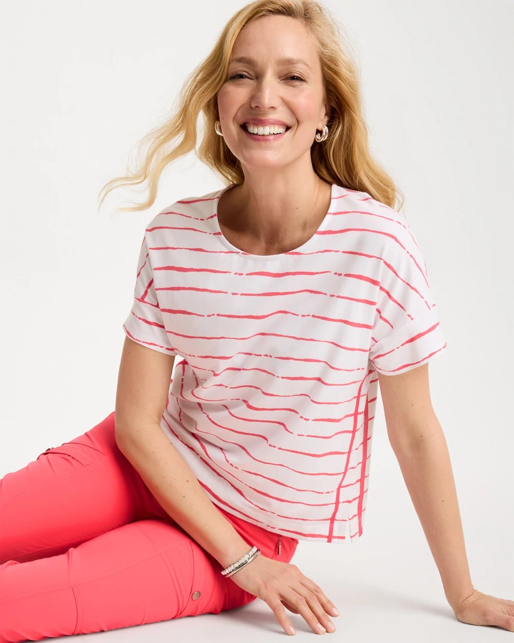 Calypso Coral Zenergy® UPF Striped Dolman Tee
