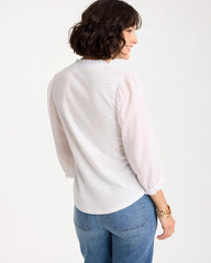 Alabaster Ruffled V-Neck 3/4 Sleeve Top