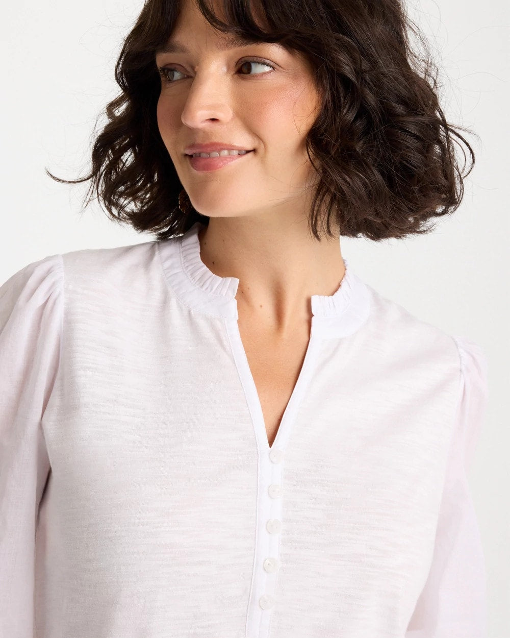 Alabaster Ruffled V-Neck 3/4 Sleeve Top