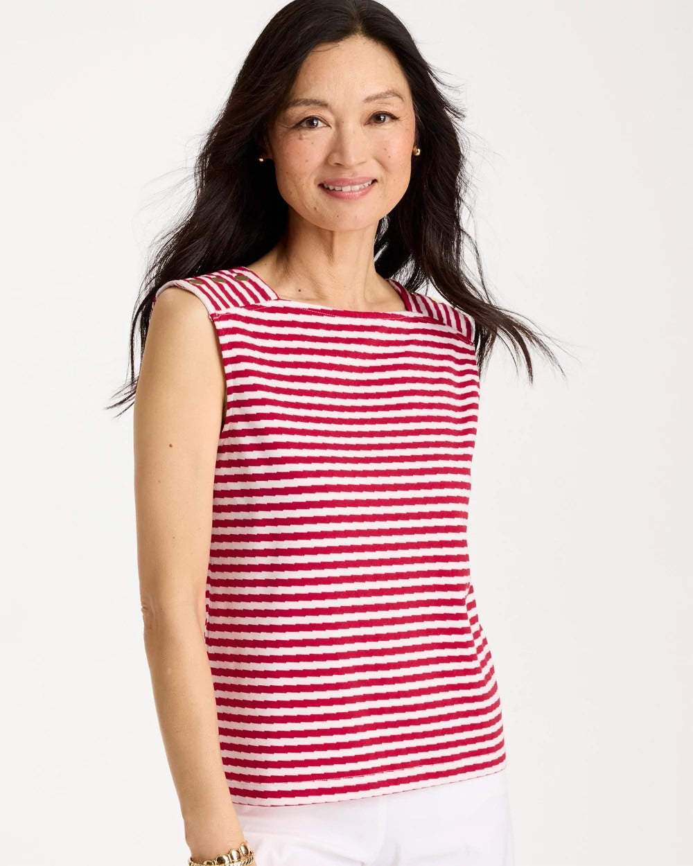 Cherry Lush Cotton Striped Button Tee