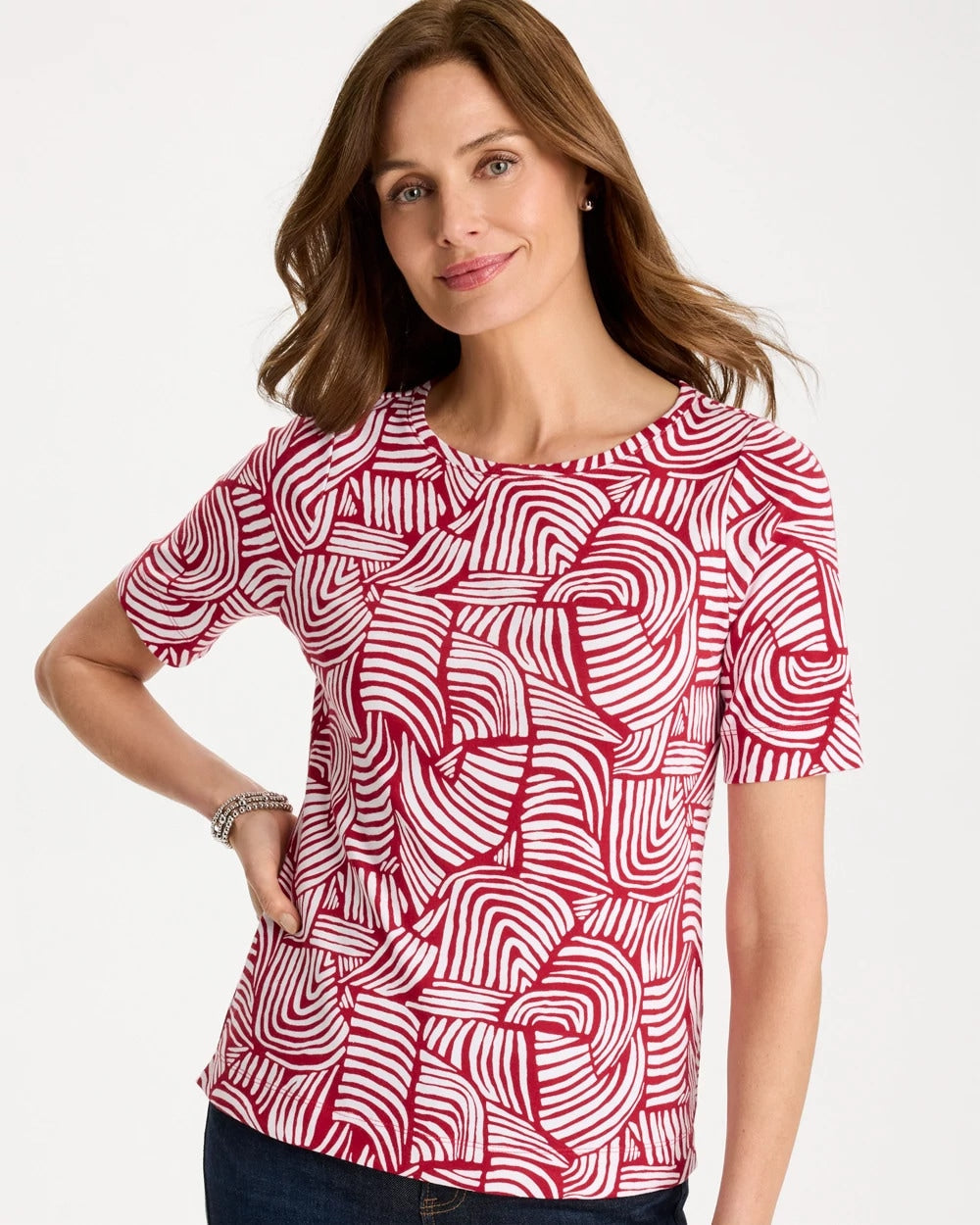 Cherry Lush Geo Pima Elbow Sleeve Tee