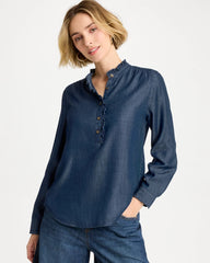 Solana Indigo Tencel Denim Ruffled Popover Shirt