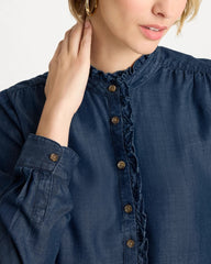 Solana Indigo Tencel Denim Ruffled Popover Shirt