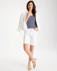 Passport Blue Pima Striped Elbow Sleeve Tee