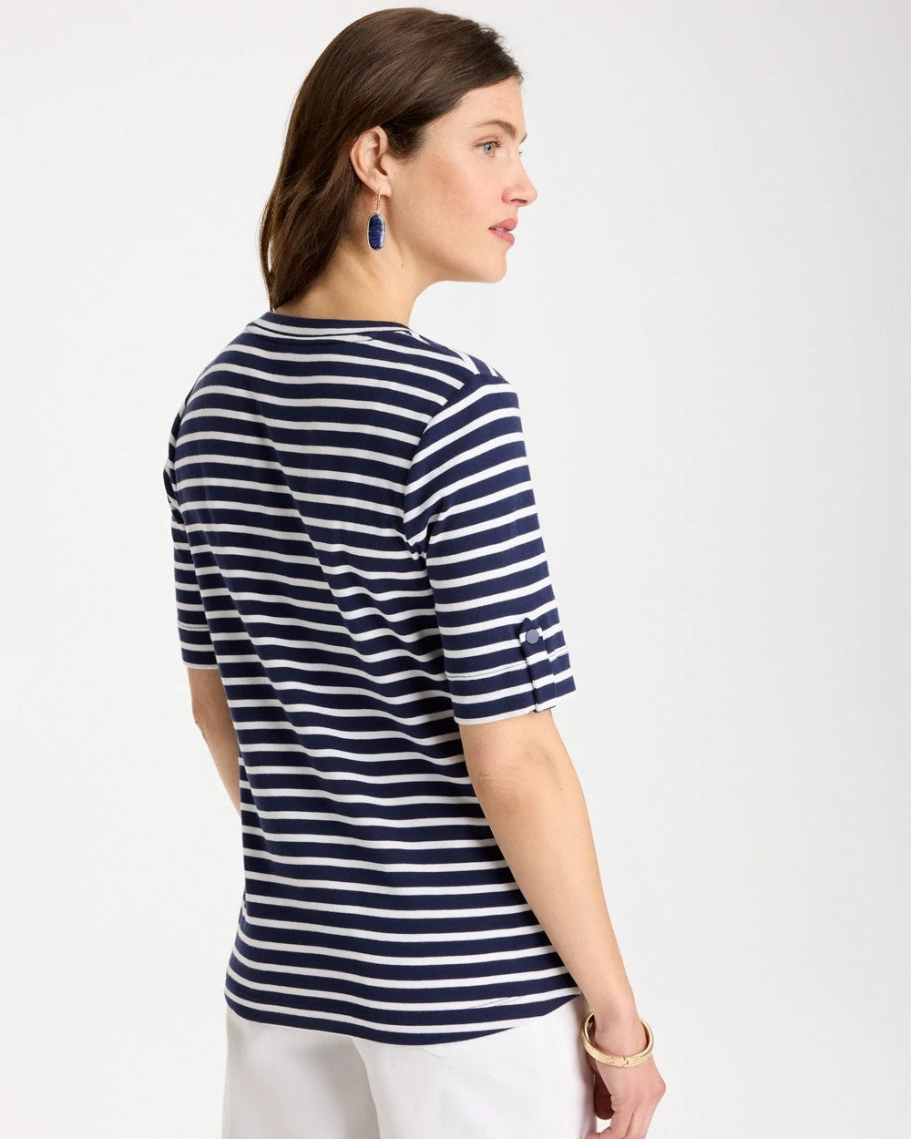 Passport Blue Pima Striped Elbow Sleeve Tee