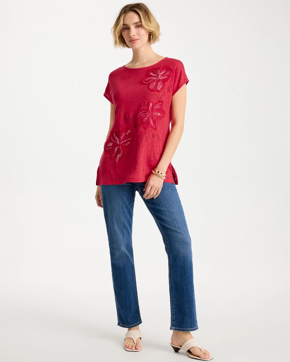 Cherry Lush Linen Embellished Sequin Tunic