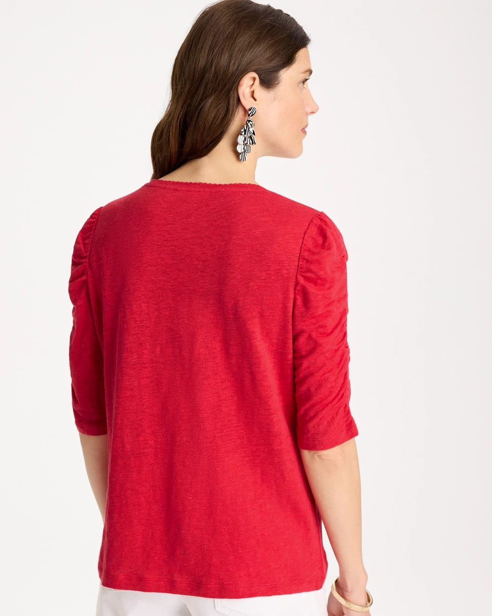 Cherry Lush Linen Ruched Sleeve Tee