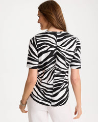 Black Wild Lines Cotton Slub V-Neck Tee