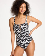 Black/White Gottex Mantra Square Neck One Piece Swimsuit