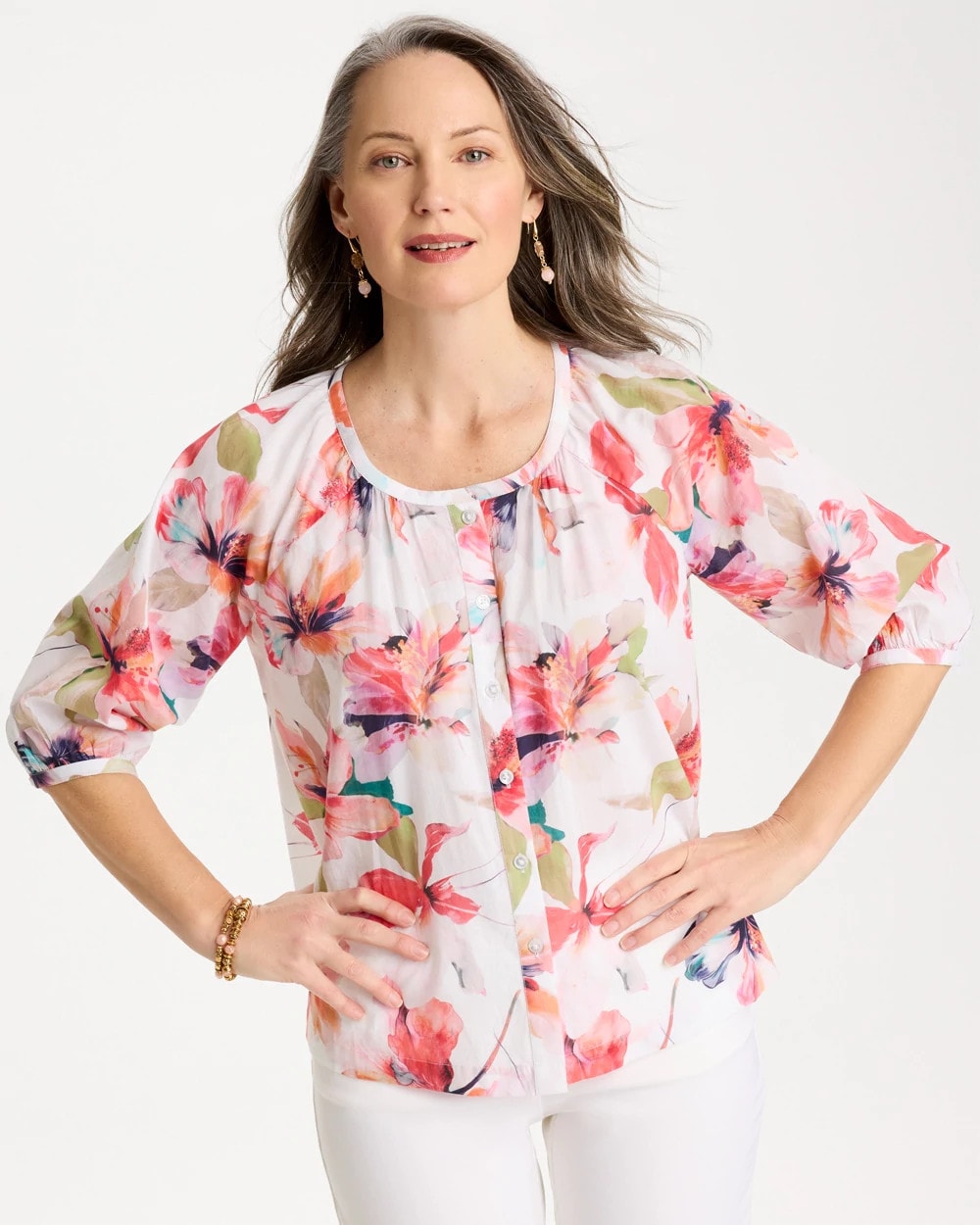 Calypso Coral Cotton Voile Croix Collage Blouse