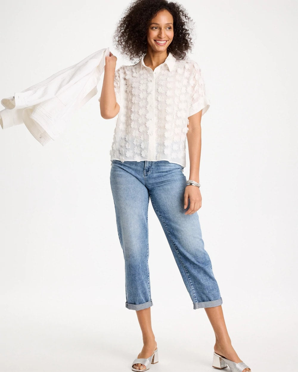 Alabaster 3D Floral Chiffon Camp Shirt