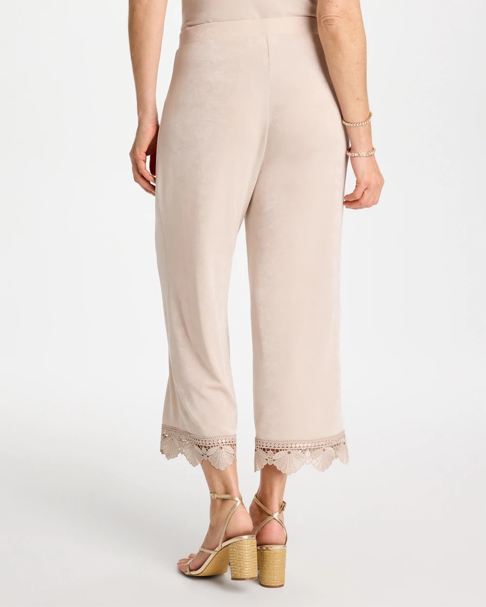 Smokey Taupe Travelers™ Lace Trim Cropped Pants