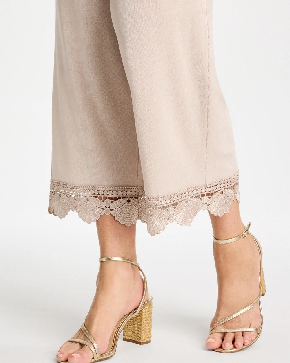 Smokey Taupe Travelers™ Lace Trim Cropped Pants
