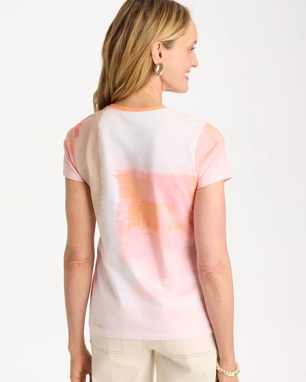Calypso Coral Cotton Stretch Watercolor Cap Sleeve Tee