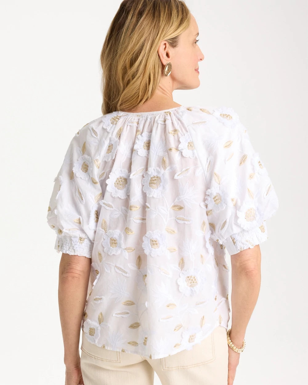 Alabaster Cotton Metallic Applique Embroidered Top