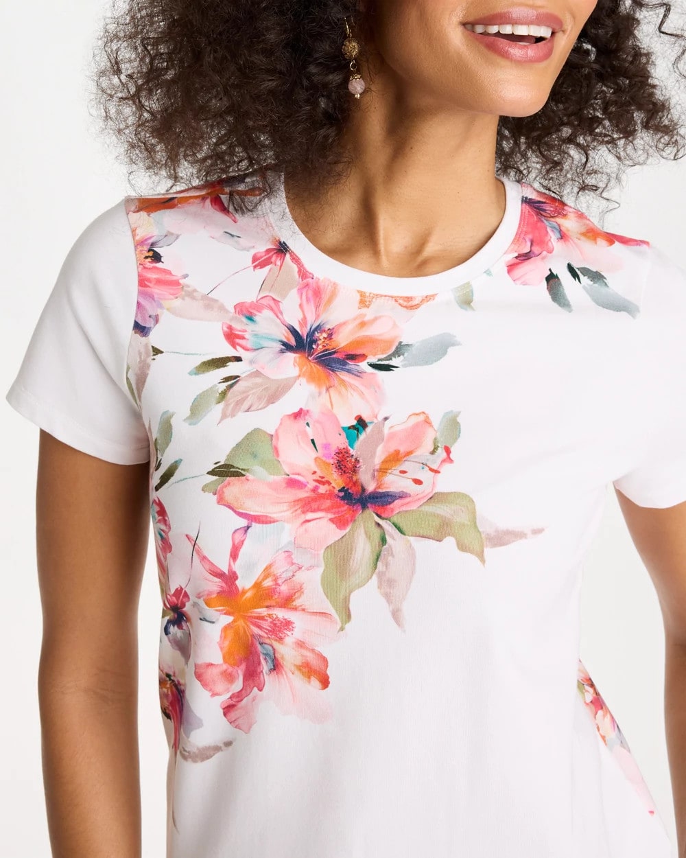 Calypso Coral Cotton Stretch Ethereal Floral Cap Sleeve Tee