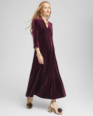 Deep Raisin V-Neck Velour Midi Dress