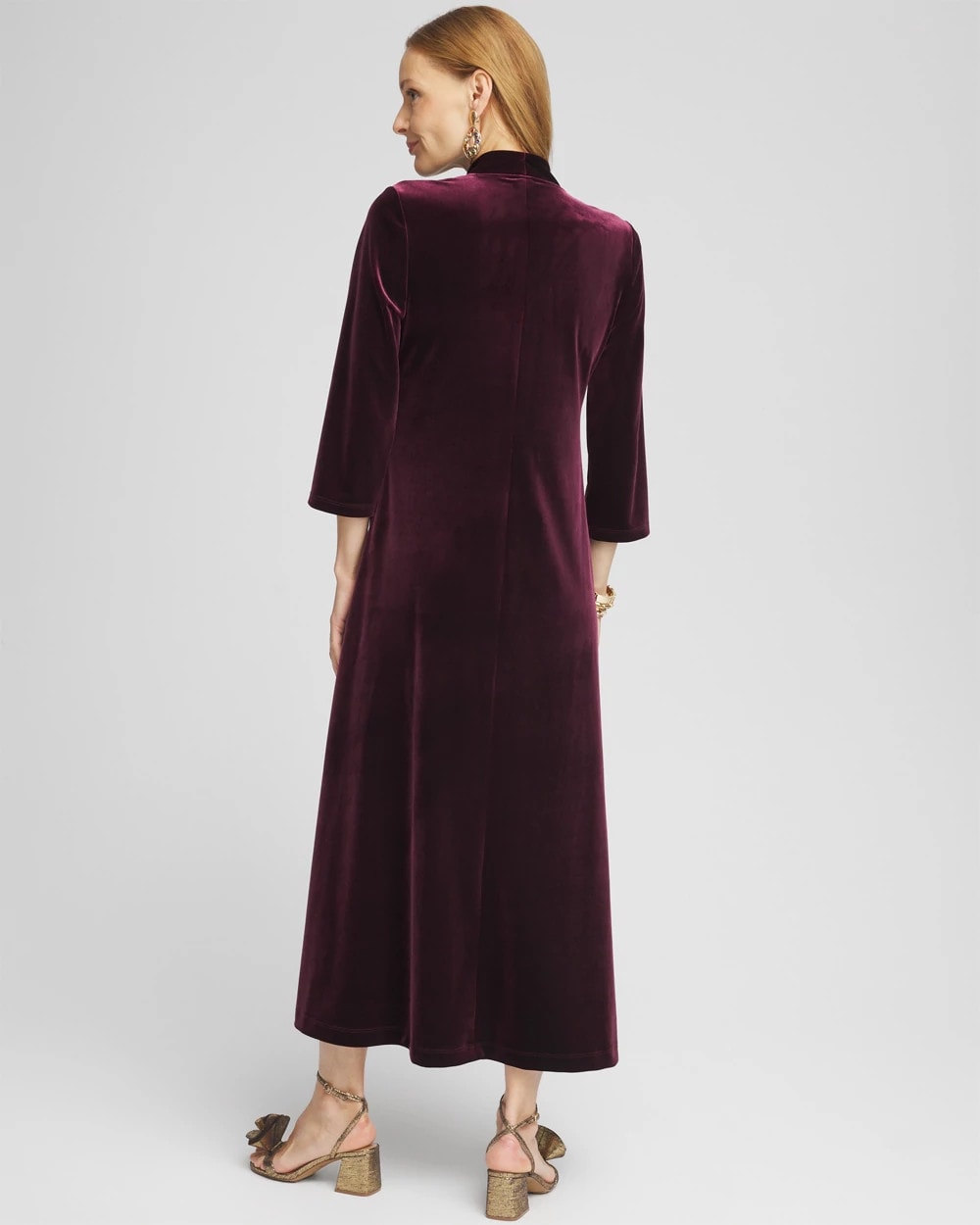 Deep Raisin V-Neck Velour Midi Dress