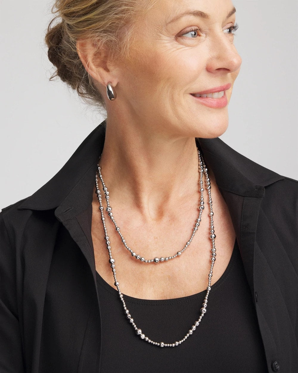 Silver Silvertone Long Beaded Necklace