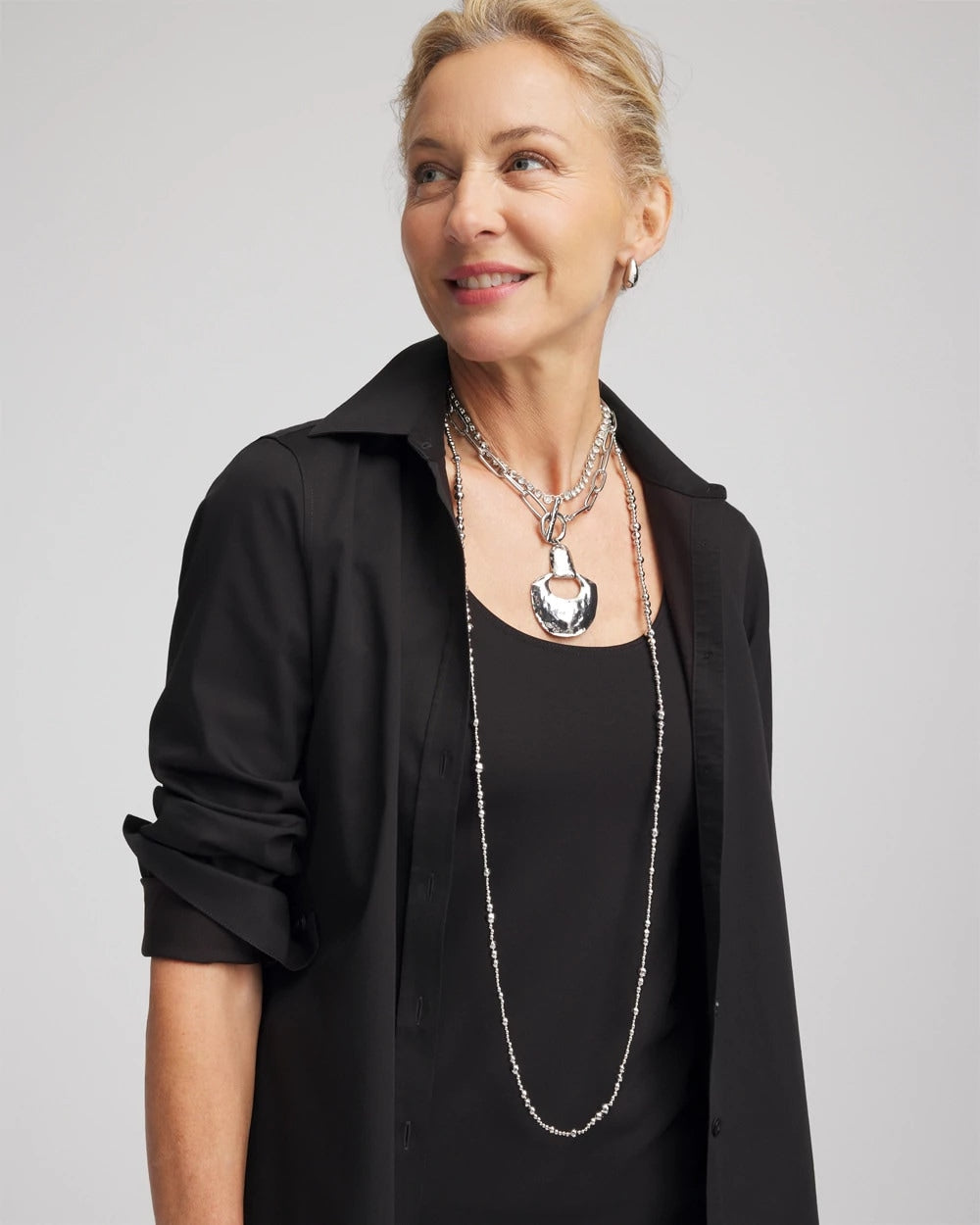 Silver Silvertone Long Beaded Necklace