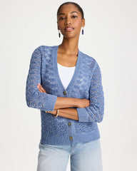 Denim Crochet Knit Pointelle Cardigan