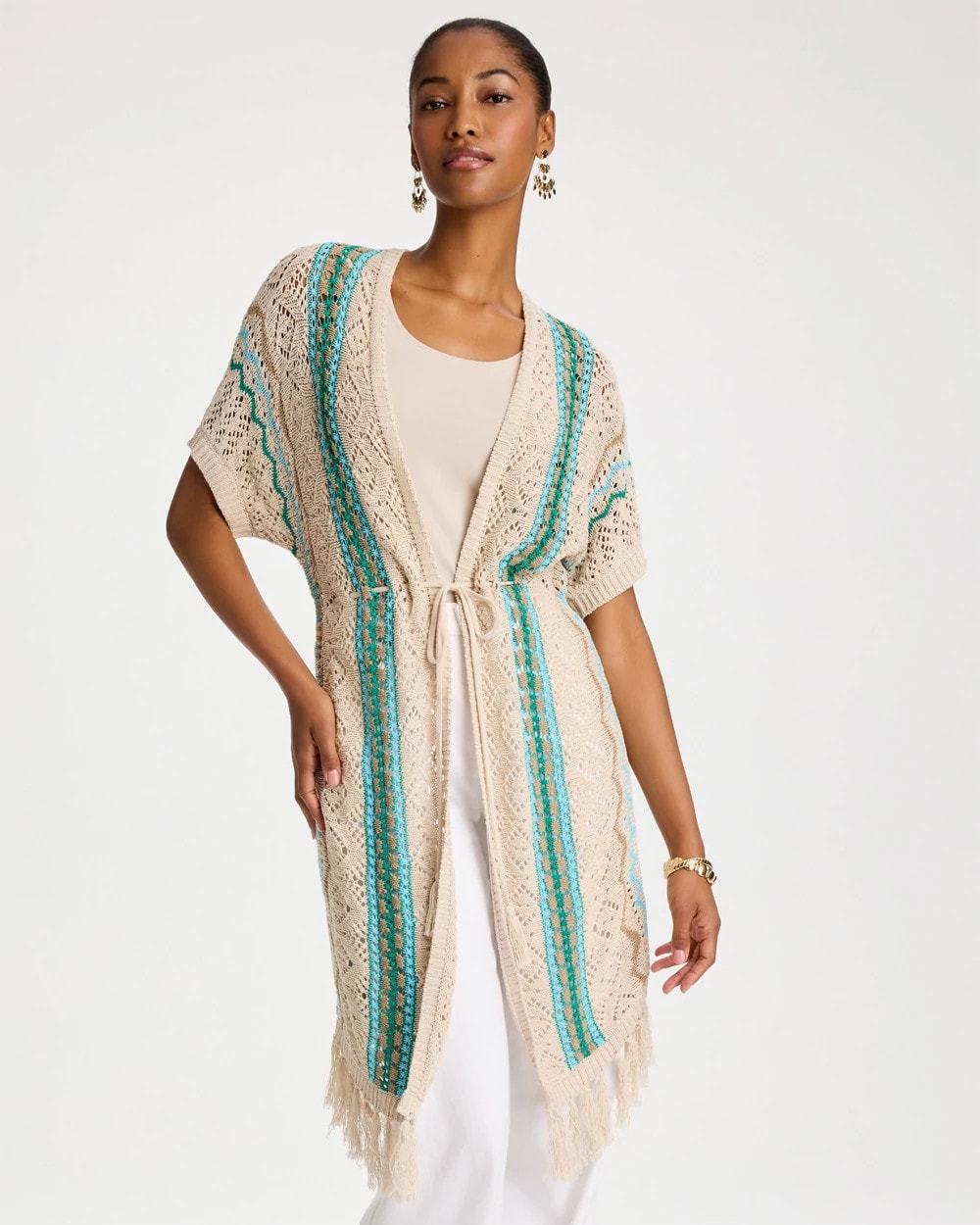 Bondi Blue Rainbow Crochet Pointelle Vest