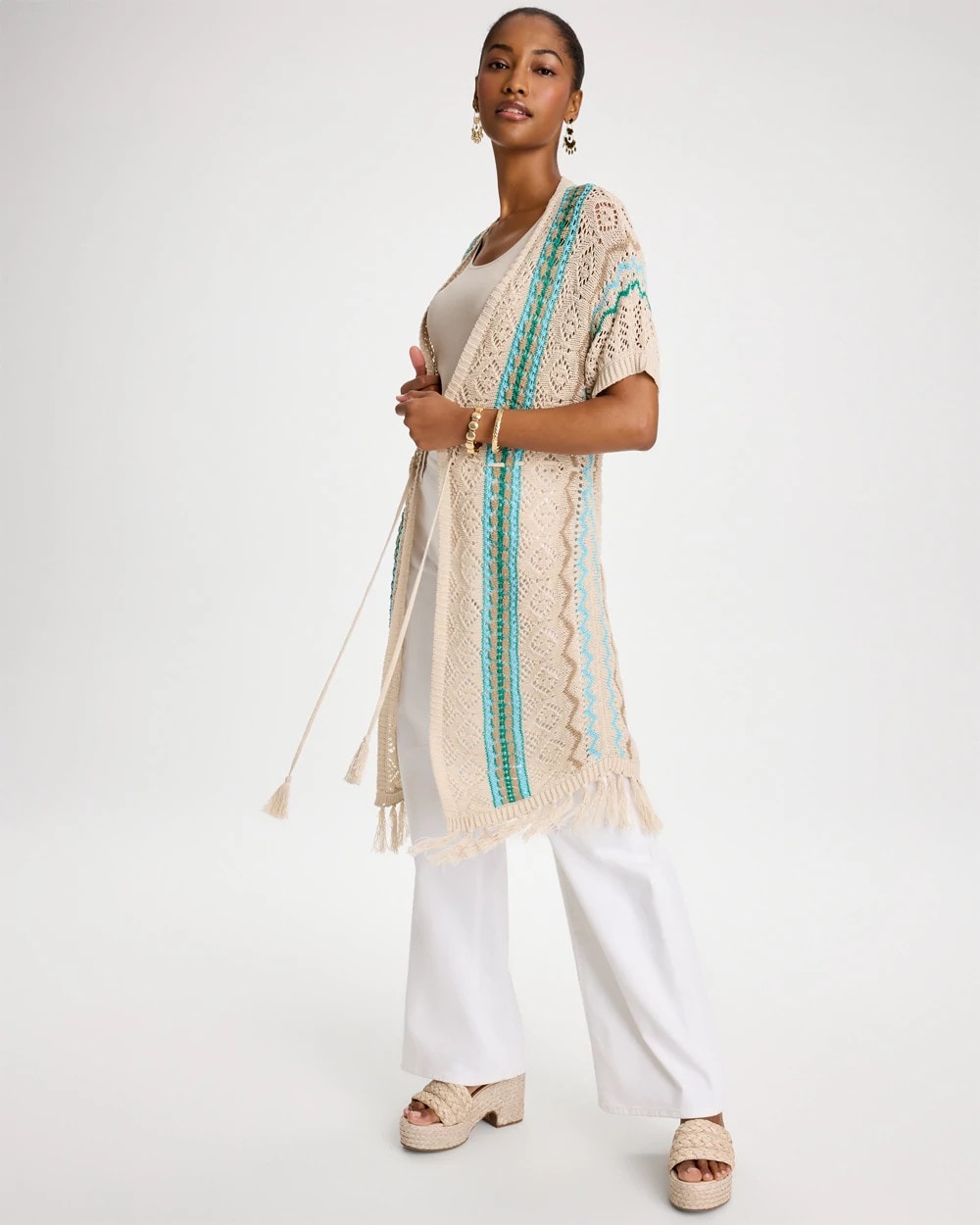 Bondi Blue Rainbow Crochet Pointelle Vest