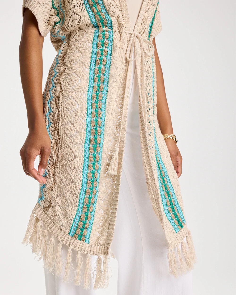 Bondi Blue Rainbow Crochet Pointelle Vest