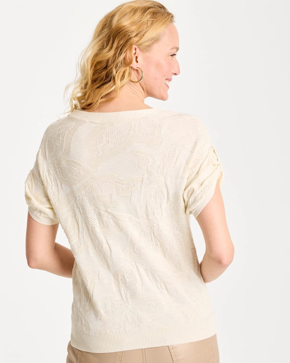 Natural Cream Floral Jacquard Dolman Pullover Sweater