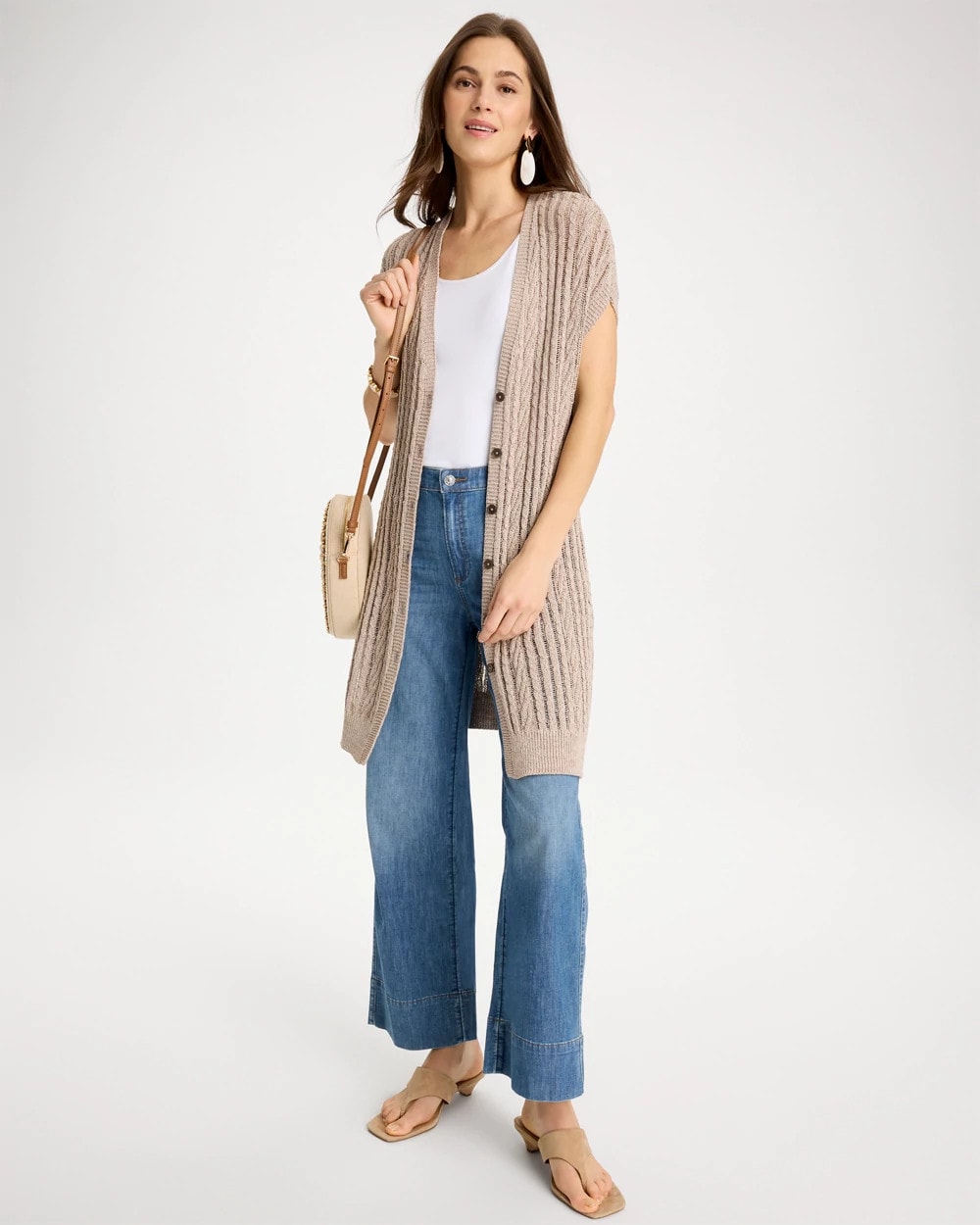Smokey Taupe Faucet V-Neck Long Cardigan Vest