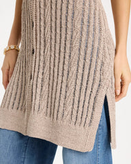 Smokey Taupe Faucet V-Neck Long Cardigan Vest