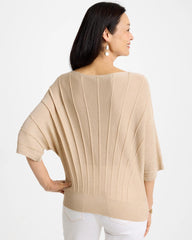 Ecru Metallic Pleated Dolman Pullover Sweater