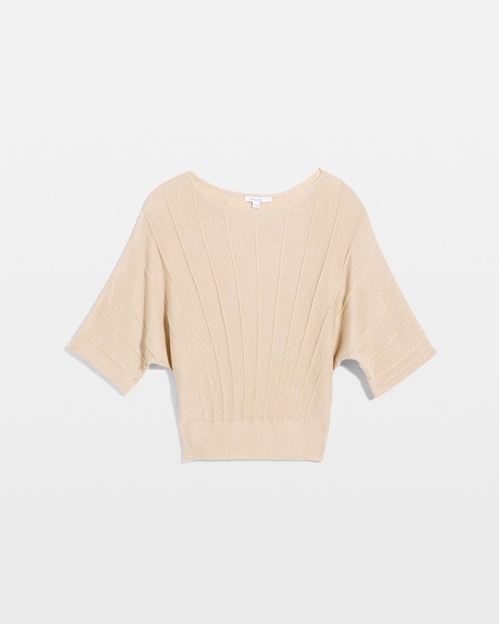 Ecru Metallic Pleated Dolman Pullover Sweater