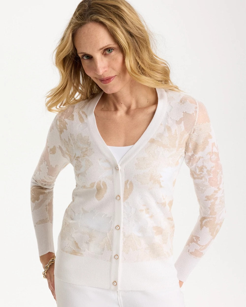 Alabaster Burnout Button-Front Cardigan