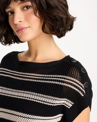 Black Striped Mesh Stitch Pullover Sweater
