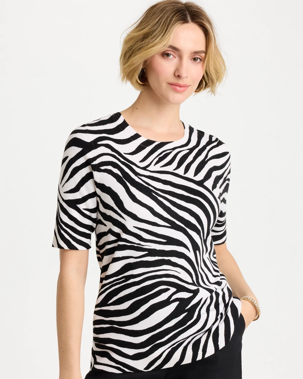 Black Ella Zebra Crewneck Pullover Sweater