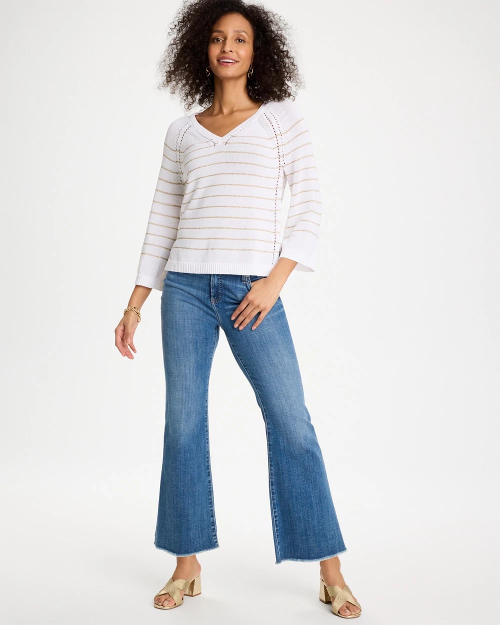 Alabaster Metallic Striped Pullover Sweater