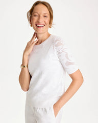 Alabaster Ella Short-Sleeve Pointelle Sweater