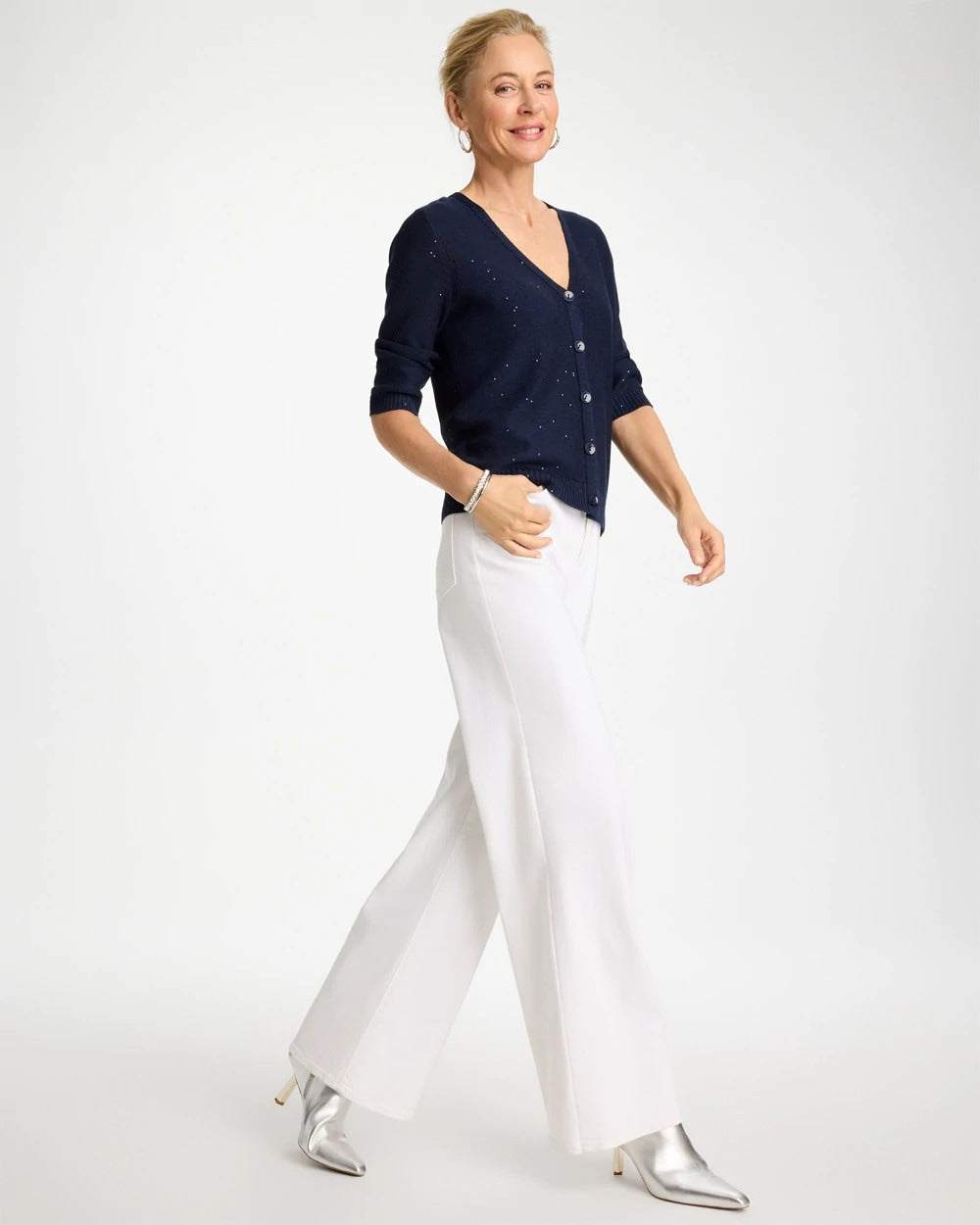 Passport Blue Stitchy Sequin V-Neck Cardigan