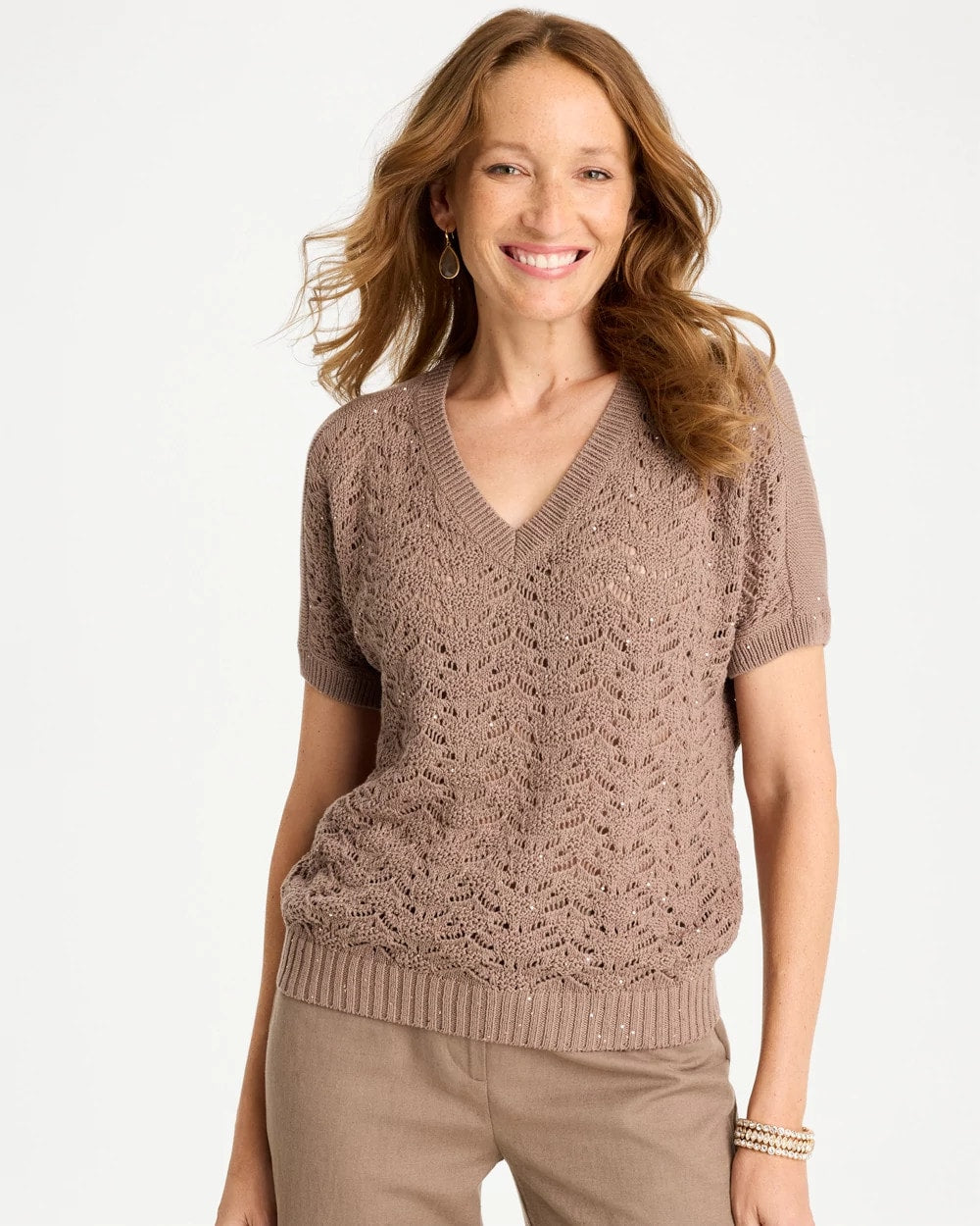 Topaz Smoke Sequin Pointelle Pullover