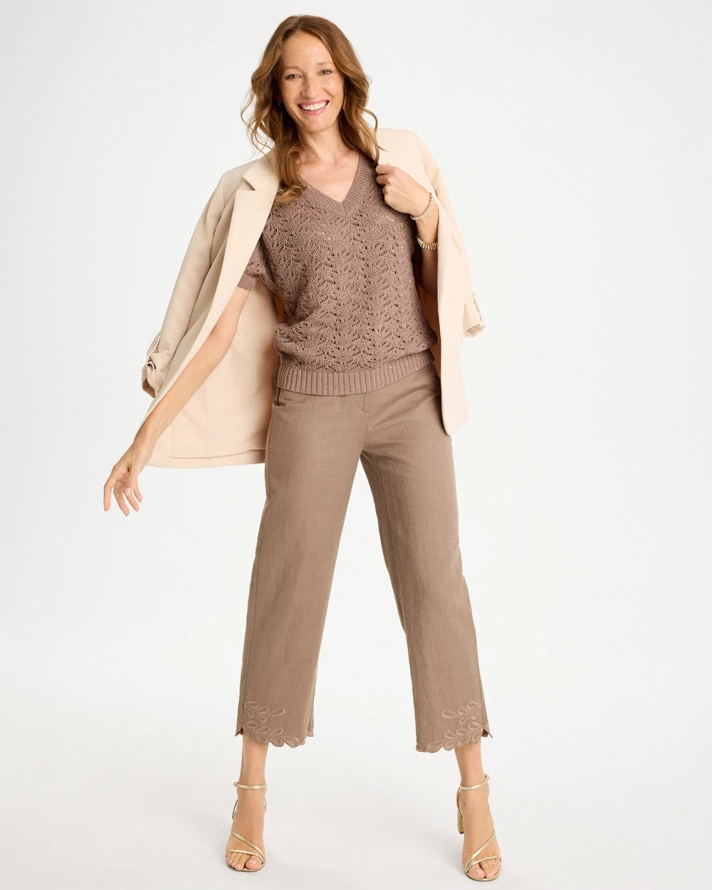 Topaz Smoke Sequin Pointelle Pullover