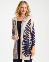 Ecru Long Leaf Print Summer Romance Cardigan