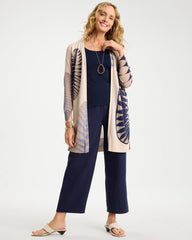 Ecru Long Leaf Print Summer Romance Cardigan