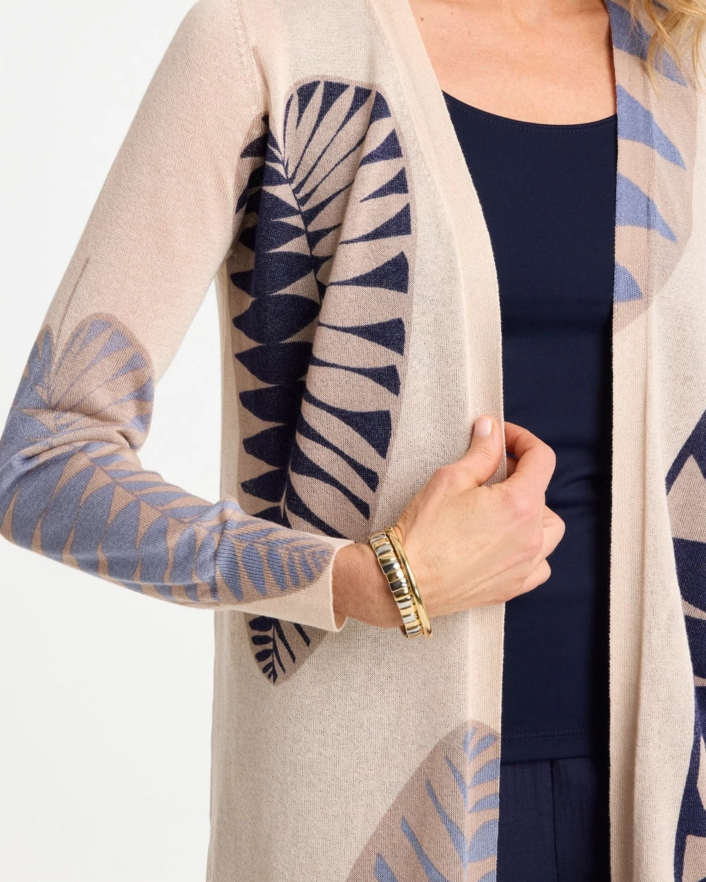 Ecru Long Leaf Print Summer Romance Cardigan